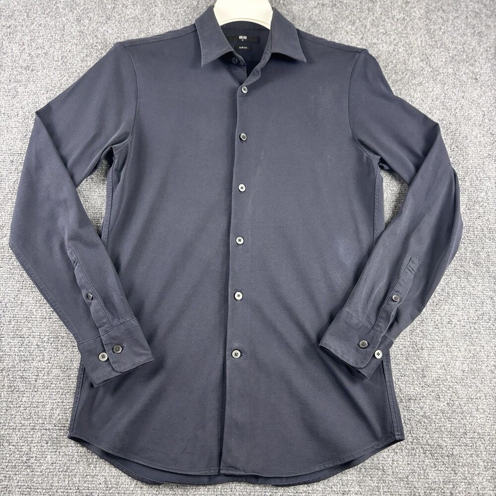 Uniqlo Mens S Shirt Navy Slim Fit Long Sleeve Jersey Knit